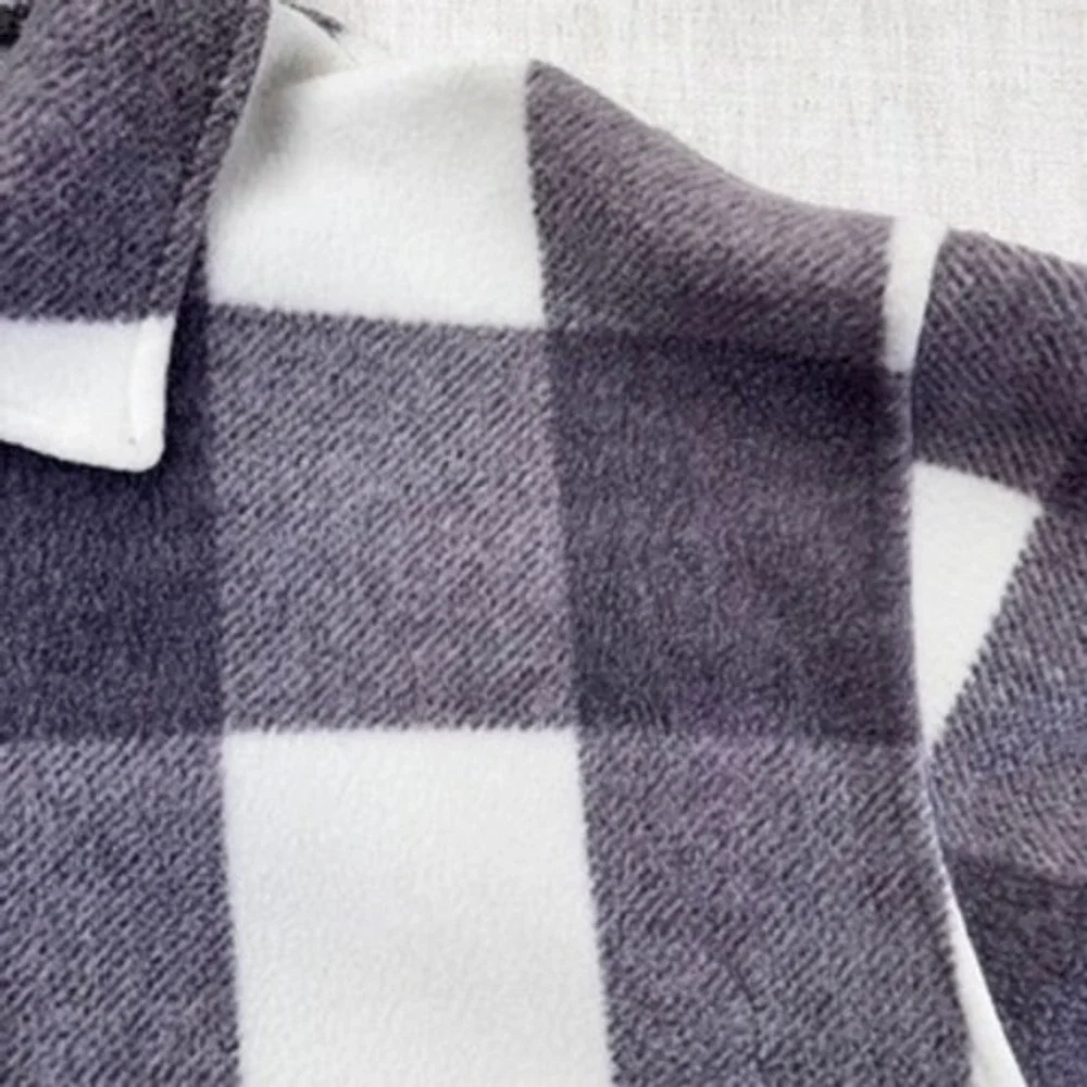 NY‎ 10018 Plaid Fleece Womens M Lavender Purple Buffalo Check Button Jacket